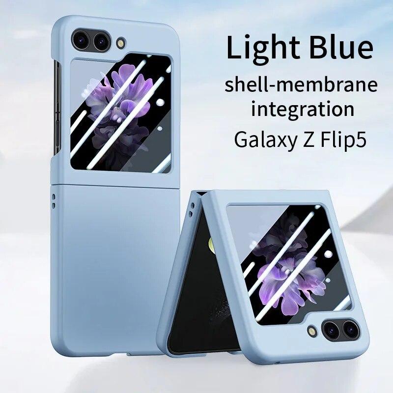 For Samsung Galaxy Z Flip 5 5G Case Ultra Thin PC Skin Feeling Solid Color With Temper Glass Full 360 Degree Cover For Z Flip5