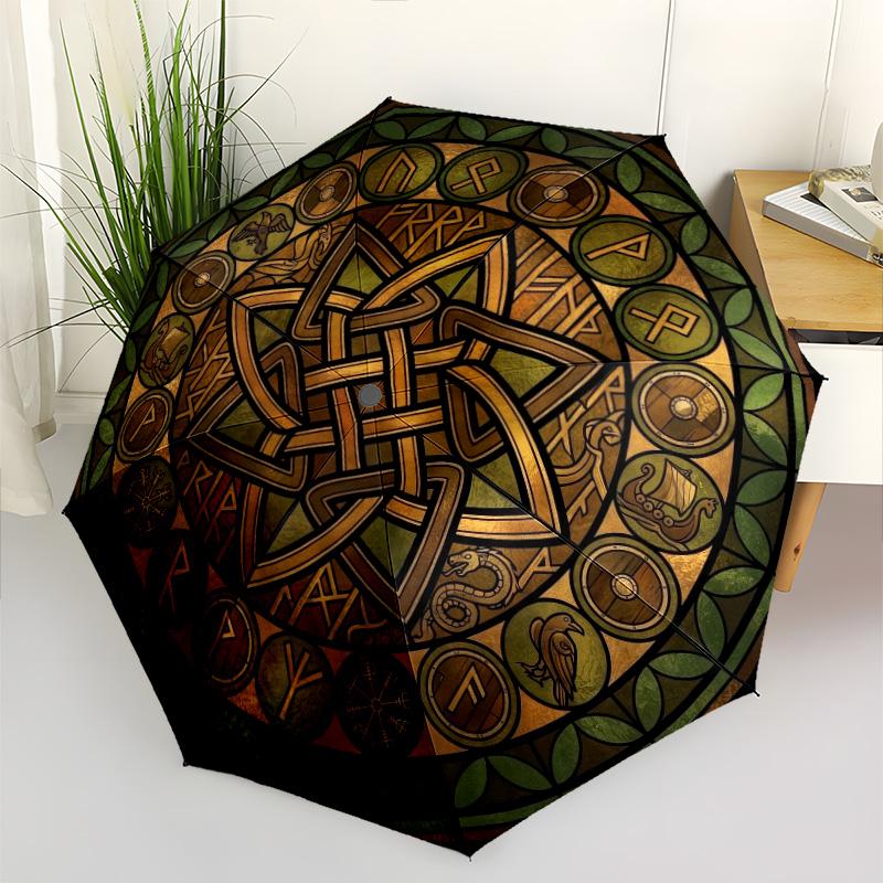 Symbolic Circle Pattern Umbrella, Portable and Foldable Design, 8 Ribs, a Casual Accessory for Halloween, Christmas, and Birthday Gifts.