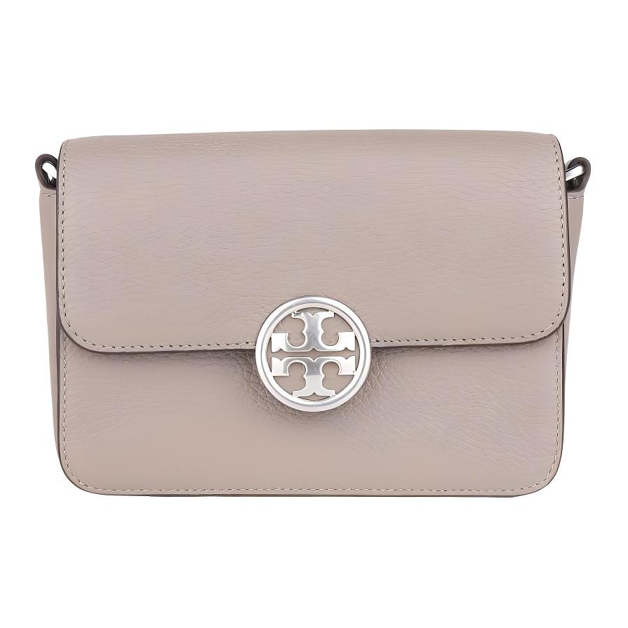 Tory Burch Olivia Silver Logo Flap Closure Pebbled Leather Crossbody Shoulder Bag Mini Women Bags Gray 141659-082