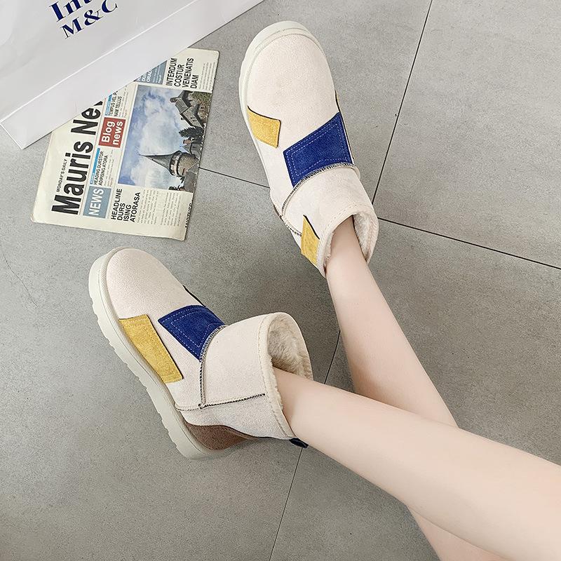 Women's Colorblocking Large Size Soft Sole Winter Warm Fur One Snow Boots Padded Lined Ankle Boots Non-slip Hiking Casual Sports Cotton Boots