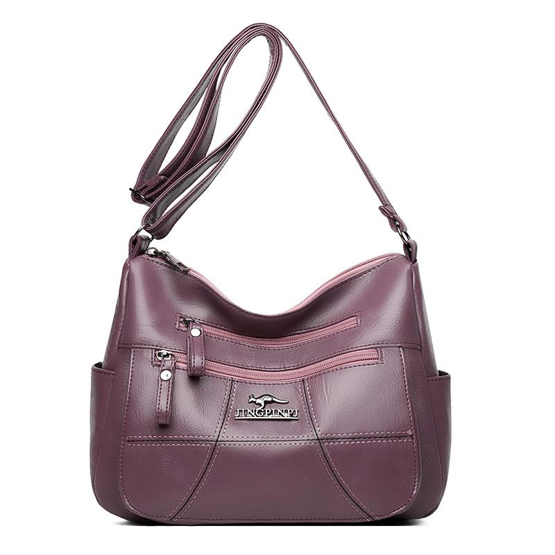 WTEMPO Black Stitched PU Leather Crossbody Bag Multi Zipper Large Capacity Adjustable Wide Strap Shoulder Messenger Bag for Women Daily Use