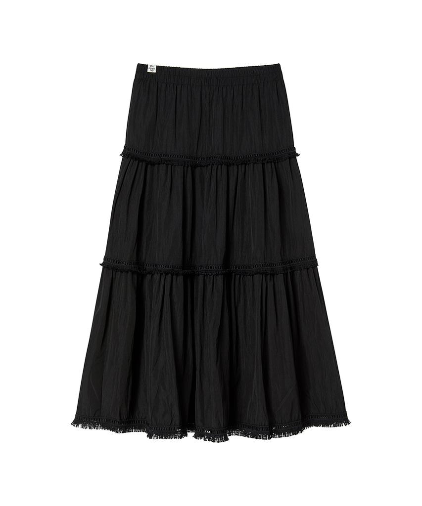 The Green Lab Tassel Frill Tiered Long Skirt [Black]