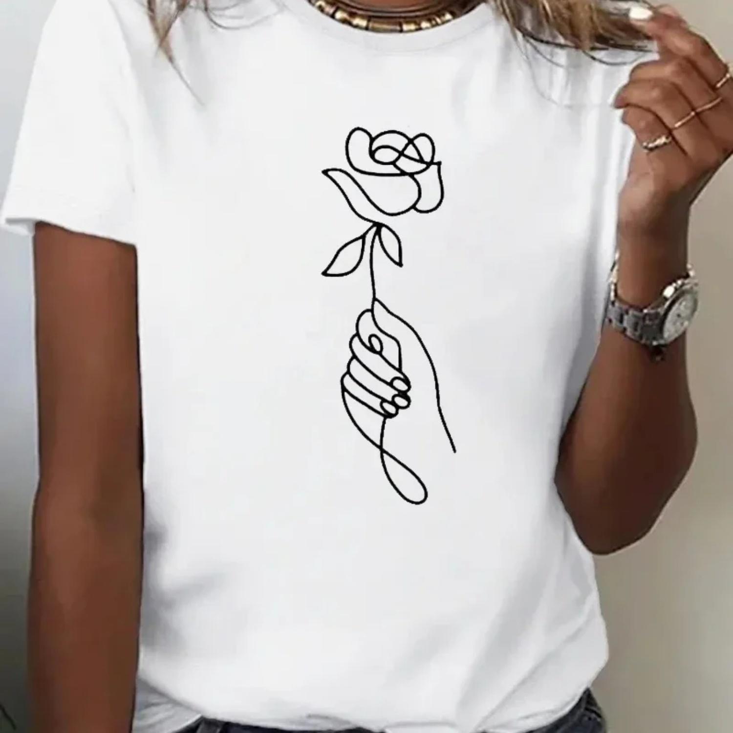 

2025 Ladies Round-Necked Love Pattern Printed Summer Casual Short-Sleeved Breathable Fresh Yzk Blouse Beautiful Girls T-Shirt XXXXXL білий