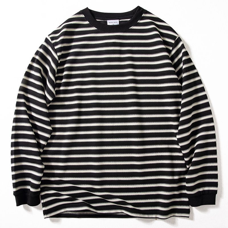 Long-Sleeved T-Shirt for Men, Autumn 2024 New Style, Loose-Fitting Base Shirt, Men's High Street Fashion Brand, Stylish Men's Striped Top