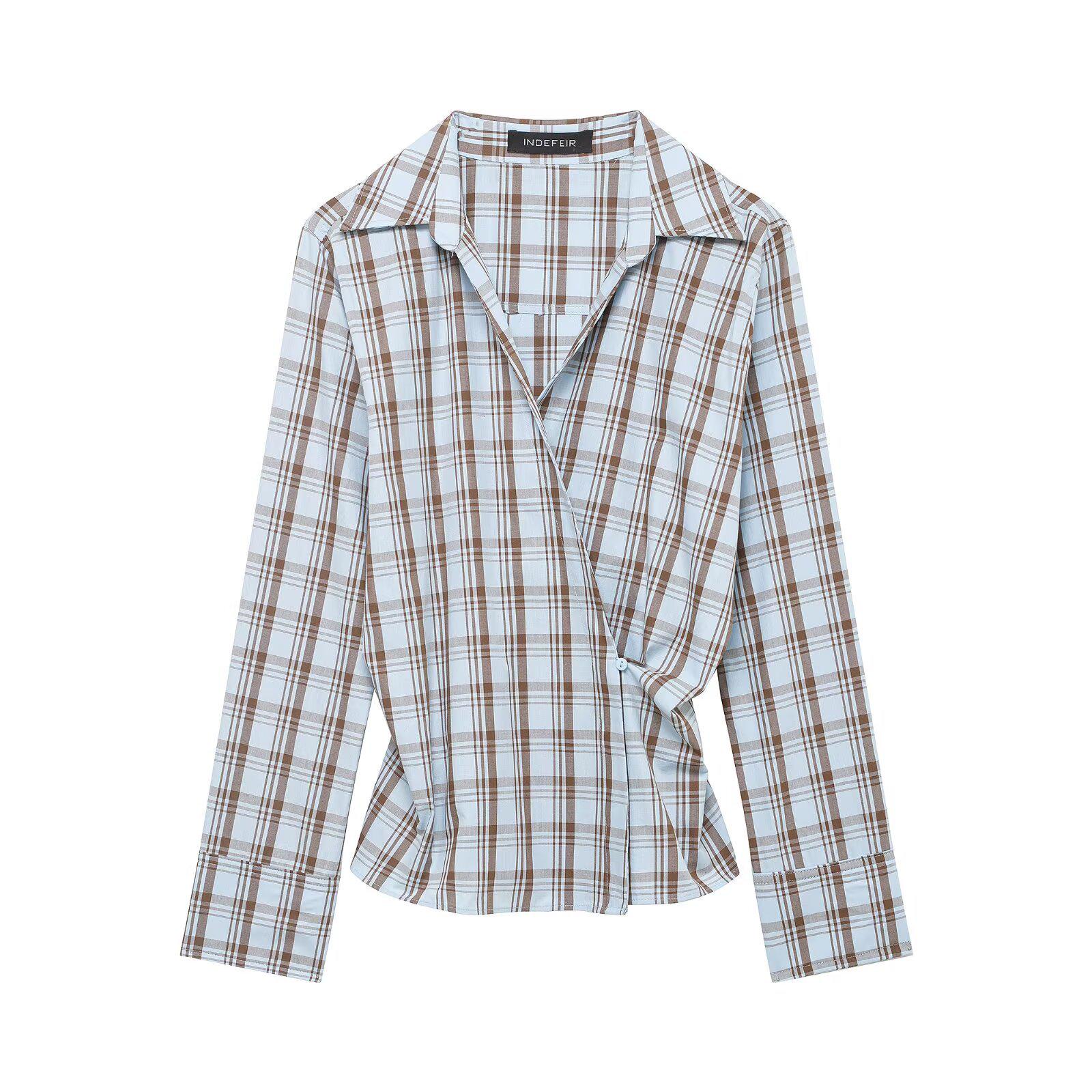 TAOP&ZA Women s Spring 2026 Double-Breasted Plaid Poplin Shirt XS