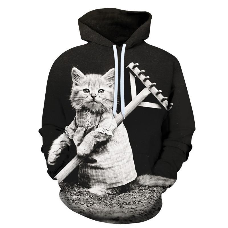 Autumn Cute Cat Pattern 3D Printed Hoodies Fashionable Casual Sports Long Sleeved Men's Hooded Sweatshirts