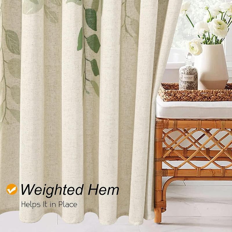 Green Shower Curtains for Bathroom Linen Shower Curtain Nature Themed Plants Leaves Botanical Sage Green and Cream Fabric Cloth