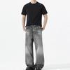American vib high street washed jeans men's trendy brand loose retro straight wide-leg soot denim trousers men's