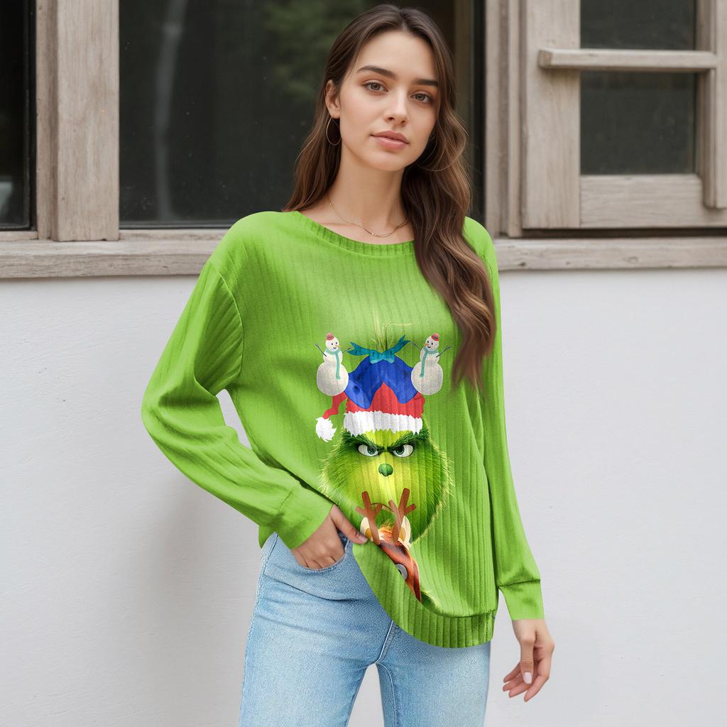 Women's Printed Lightweight Brushed-Cotton Round Neck Top