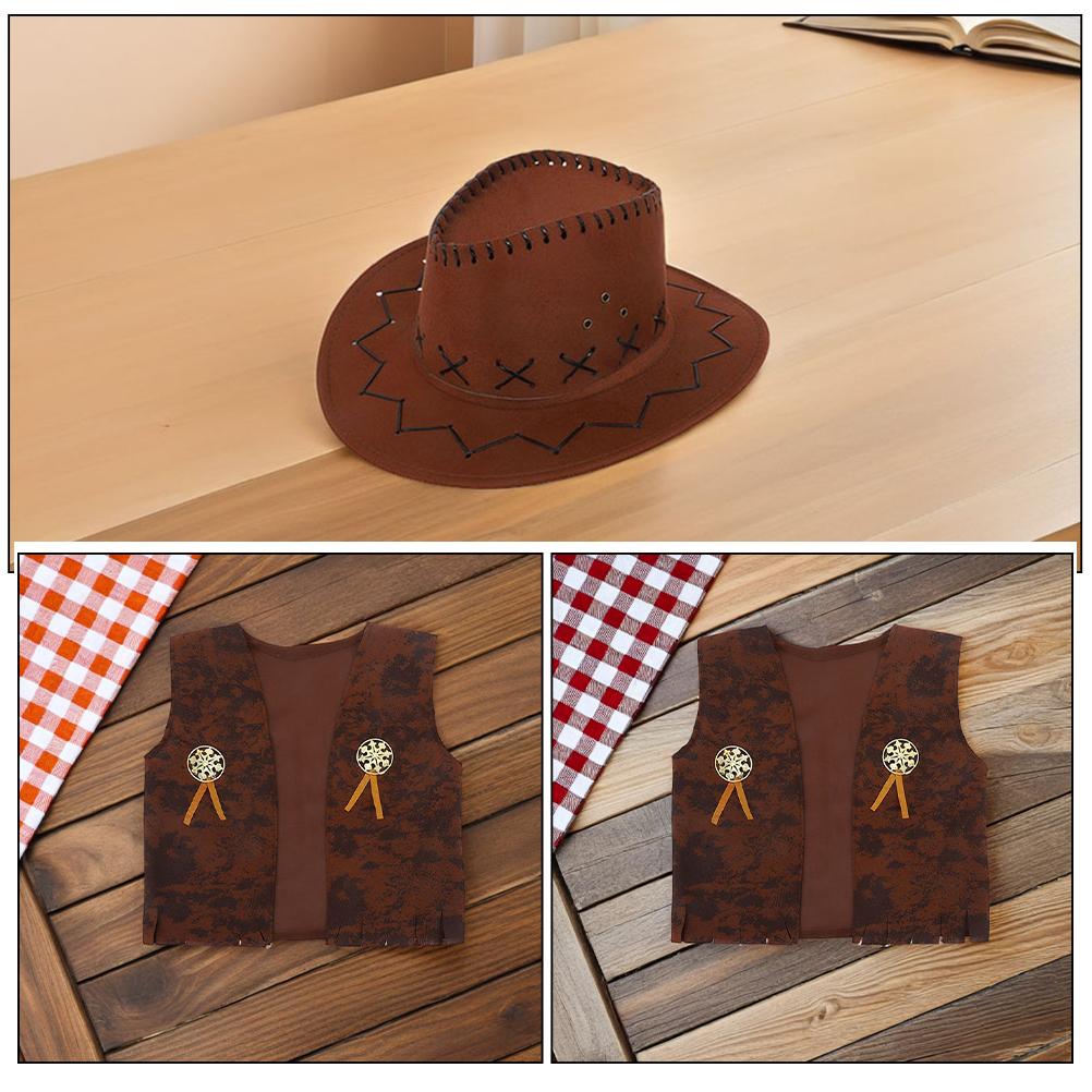 1 set Kids Cowgirl Outfit Set Halloween Costume Wild West Party Dress Western Costume Set Toddler Children Cosplay Suit Denim