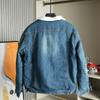 Winter Vintage Lamb Wool Lapel Denim Jacket for Men, Thickened Warm Workwear Style Washed Jacket Trendy