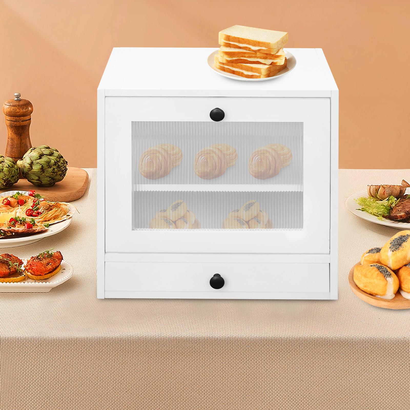 

Біла Соснова Дерев яна Органайзер для Хліба, 2-рівневий Прямокутний Дерев яний Контейнер для Зберігання Хліба Хлібниця Настільна для Кухонних Стільниць Кутів білий