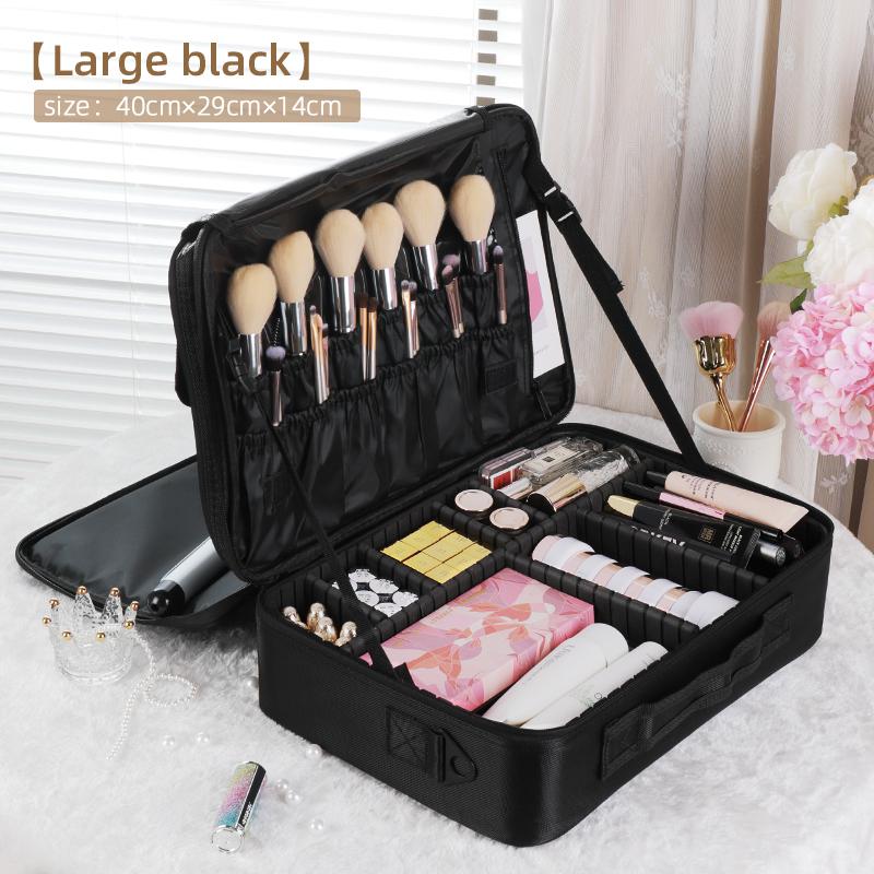 

Travel Makeup Bag Makeup Train Cases Professional Lipstick Organizer with Shoulder Strap Adjustable Dividers for Cosmetics Makeu чёрный