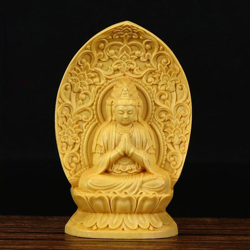 Exquisite Wood Carved Statue Guanyin Bodhisattva Figurine Tathagata Buddha Sculpture Buddha Zen Lucky Crafts Home Decor Pray Box