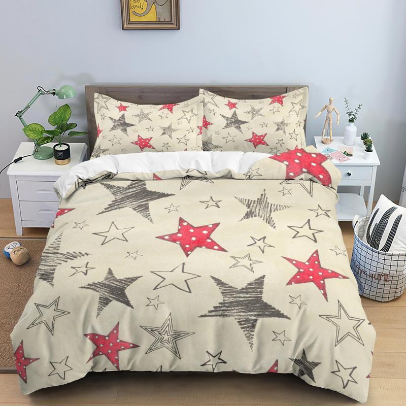 Star Duvet Cover Set Colorful Stars Pattern Print Twin Bedding Set For Kids Teens Double Queen King Size Microfiber Quilt Cover