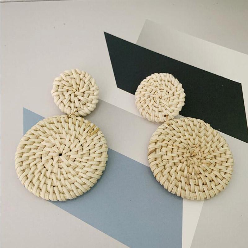 Geometric Drop Korean Dangle Earrings For Women Girls Oversize Round Rattan Knit New Style Jewelry Summer Beach Accessories