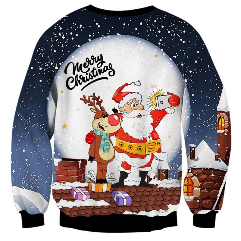 Santas Reindeer Pattern Sweatshirts For Men Women Dinosaur Cat 3D Print Pullover Festival Party Hoodies Long Sleeves O-Neck Tops
