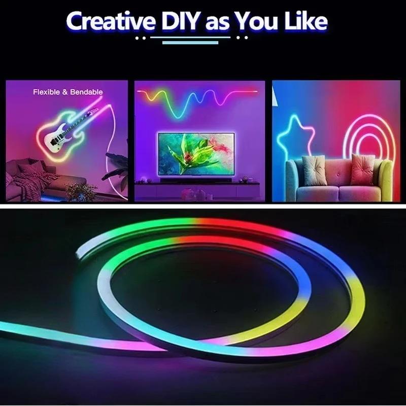 Neon LED Strip Light 1/2/3/5M Silikon Neon Seil Licht Musik Synchronisation DIY APP Mehrfarbig Verfolgend Strip Band für Raum Wanddeko