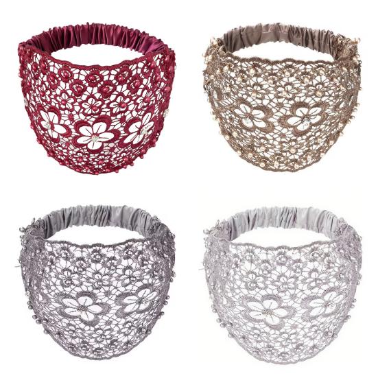 4Pcs Women Headband Floral Lace Hollow Design Faux Pearls Hair Hoop Boho Style Wide Elastic Hair Accessories