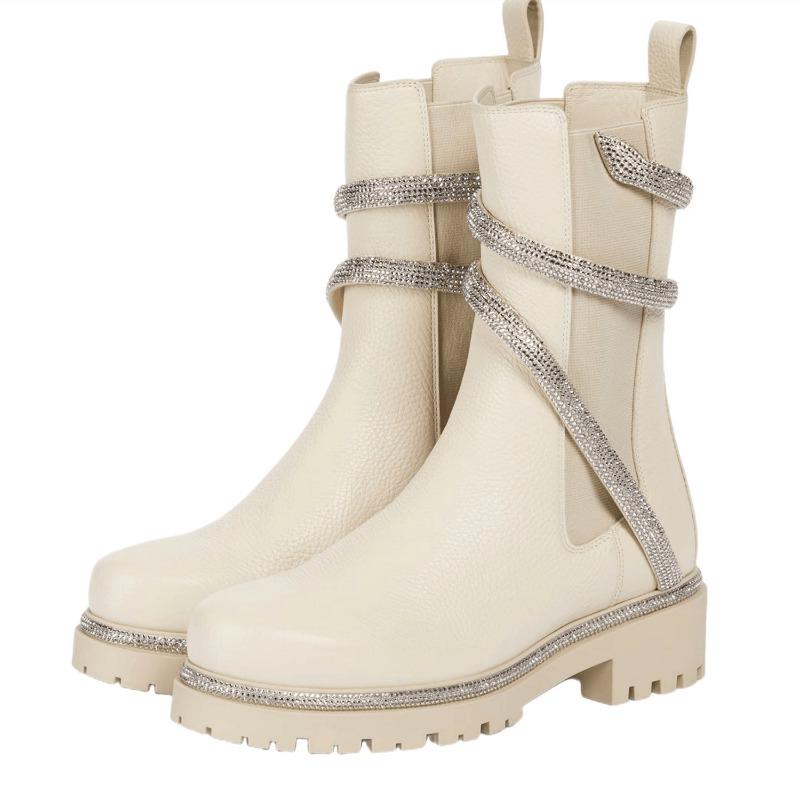 Fashion Snake Shaped Winding Tape Rhinestone Short Boots Leisure Motorcycle Thick Sole Knight Boots Diamond Winter Smoke Pipe Boots