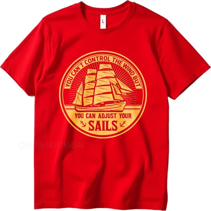 Cotton summer Man t shirt You Cant Control The Wind But You Can Adjust Your Sails Short Sleeve Solid Color Crew Neck Top tees S