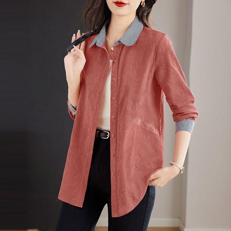 Spring Thin Long Sleeve Shirt Women Fashion Loose Fit Hong Kong Style Linen Blouse
