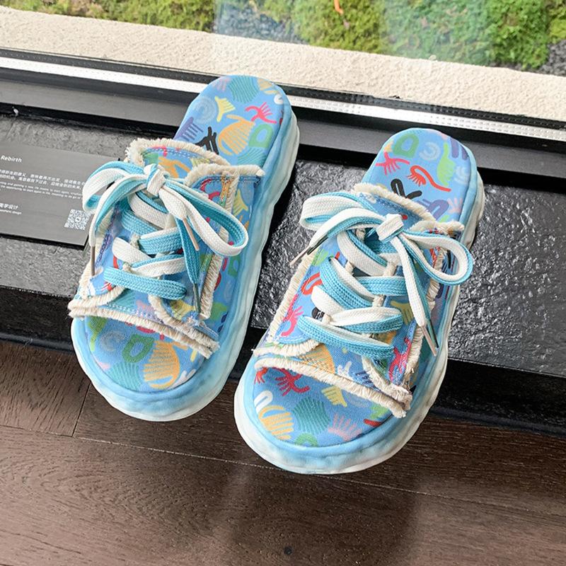 

Персонализированные граффити, растворяющиеся, на толстой подошве, крутые тапочки женские 2025 лето новинка нишевые повседневные универсальные пляжные сандалии 40