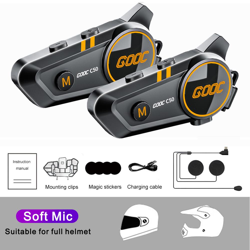 

Bluetooth Мотоцикл Інтерком Шолом Гарнітура BT5.3 Бездротовий Інтерфон 300m Intercomunicador Динамік Навушники 3D Surround Bass Стерео HandsFree Call 2Pcs Soft Mic