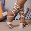 Fashion Shoes for Women 2024 Hot Sale Lace-up Women's Sandals Fashion Peep Toe Office and Career New Square Toe Heeled Sandals Zapatos