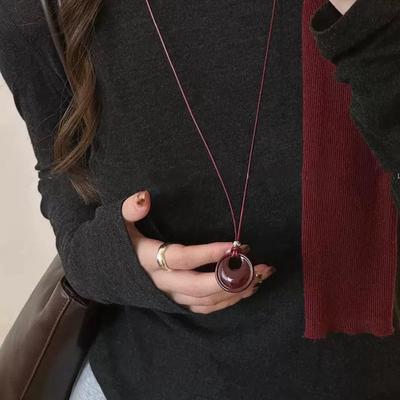 Koreaanse Minimalisme Geometrische Uitgesneden Ronde Hanger Verstelbaar Zwart Touw Ketting voor Vrouwen Retro Mode Sieraden Accessoire
