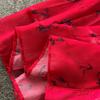 Autumn Women Vintage Printed Pleated Long Dress Female Red/Green/Blue/Yellow Draped Ruffle Single Breasted Maxi Robe Vacation Dresses