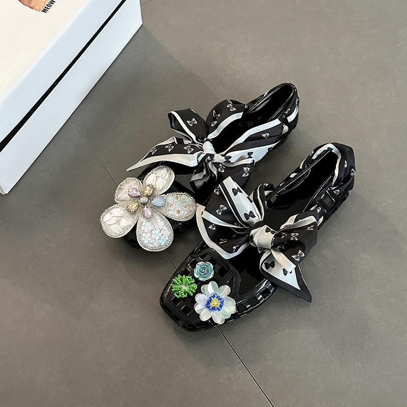 Flowers Wear Mary Jane Shoes 2025 Summer New Fashion Versatile Casual Design Sense Hollow Square Head Single Shoes Women