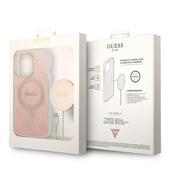 Zestaw Guess Gubpp13Xh4Eacsp Case+ Charger Iphone 13 Pro Max Różowy/Pink Hard Case 4G Print Magsafe