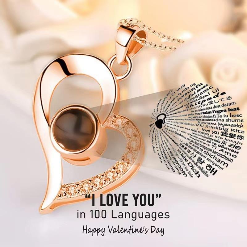 GemChic Women's Pendant Necklace 100 Languages I Love You Projection Necklace Female Heart Pendant Valentine's Day Gift Birthday Christmas Jewelry