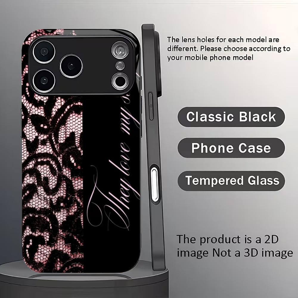 Trendy Black Pink Lace phone case mobile phones for iphone 17 pro max cover Glass for iPhone 17 16 15 14 13 12 11pm Pro Plus