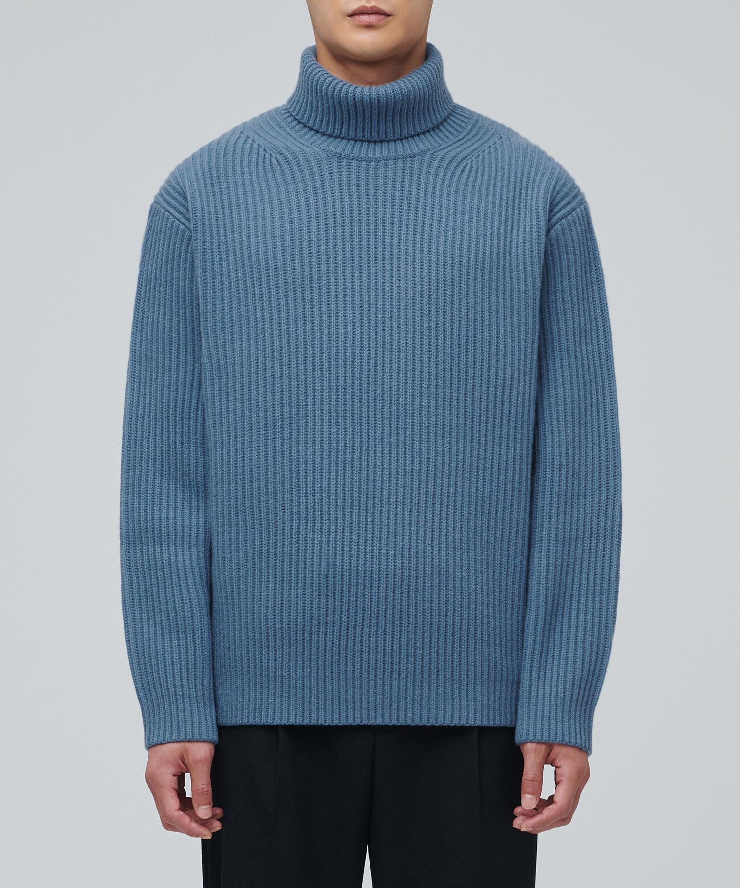 Musinsa Standard Lambswool Ribbed Turtleneck Knit [Dusty Blue] Sky Blue/L