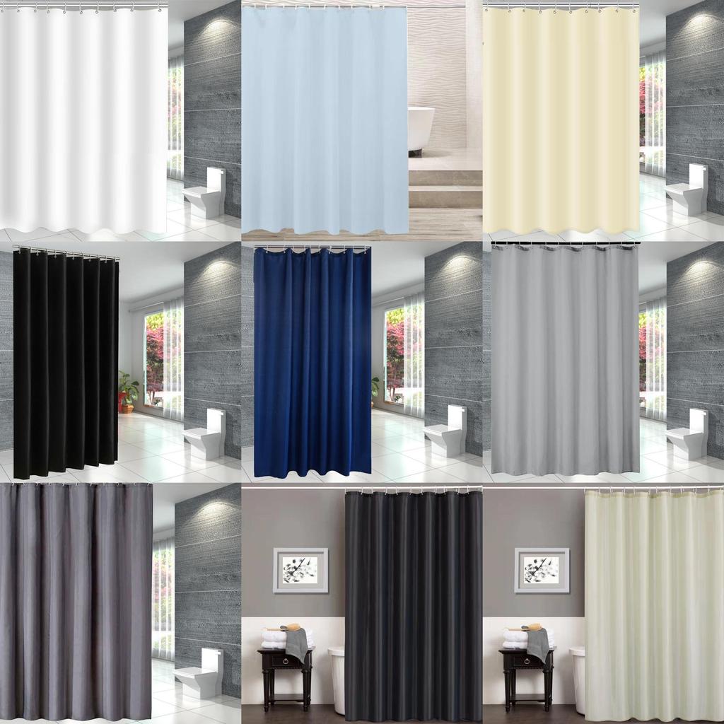 Color Solid Waterproof Polyester Shower Curtain Hooks Set For Decor Bathroom