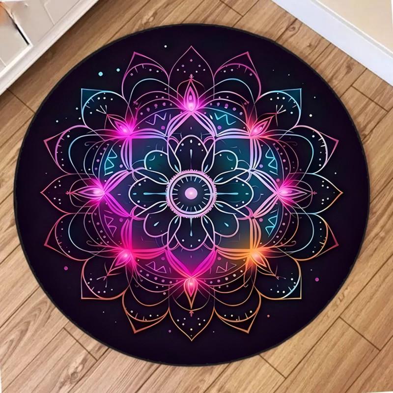 Bohemian Mandala Round Rug Non Slip Vintage Geometric Floral Circle Carpet for Living Room Bedroom Home Decor Floor Mat