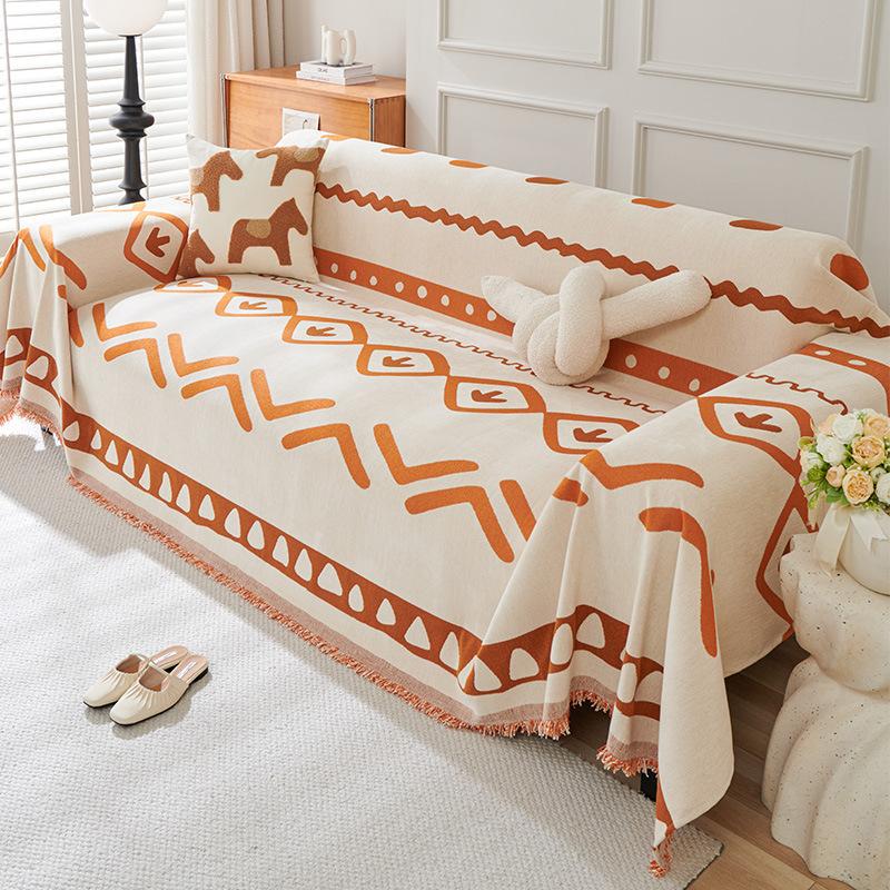 Bohemian Style Sofa Cover for All Seasons, Chenille Non-slip Cover Cloth, Black and White Sofa Cover, High-end Cover