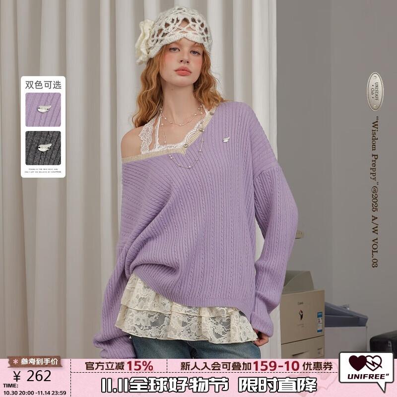 UNIFREE Women's Relaxed Off-Shoulder Knit Sweater