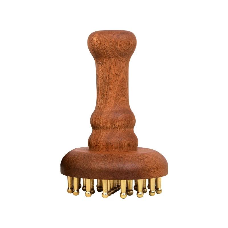 Copper Head Massage Gua Sha Comb Long Wooden Handle Sturdy Meridian Point Massager Brush Durable Chinese SPA Gua Sha Tool