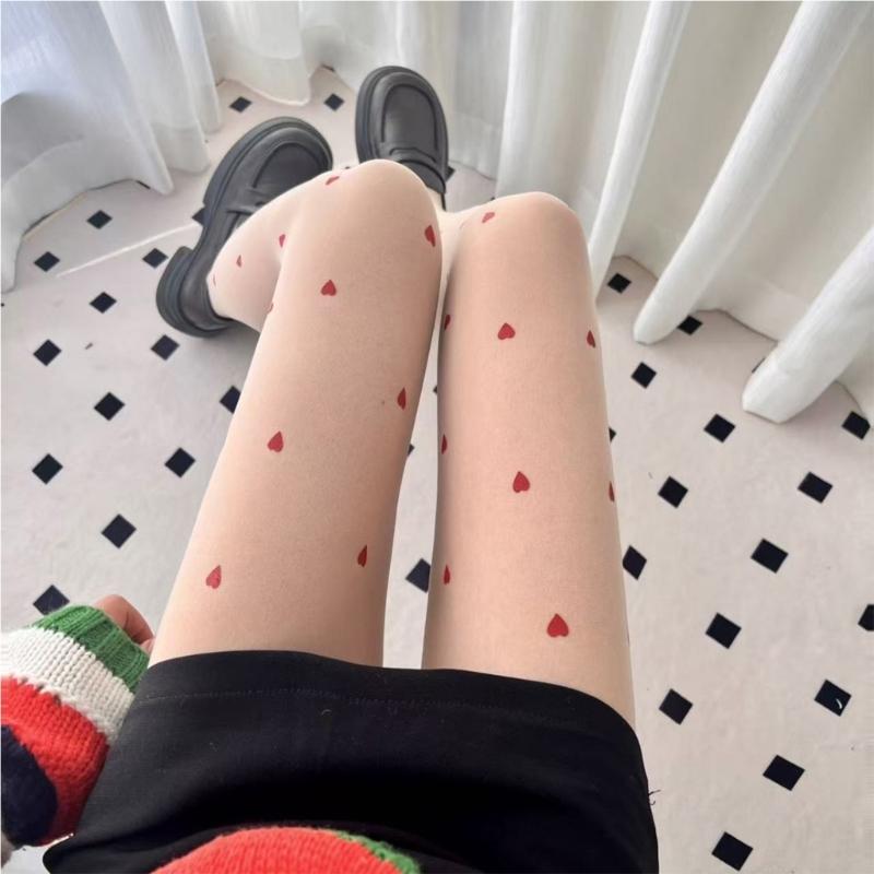 Nylon Pantyhose With Heart Print Enhancing Any Japanese Streetwear Ensemble Delicate Photo Props Stockings