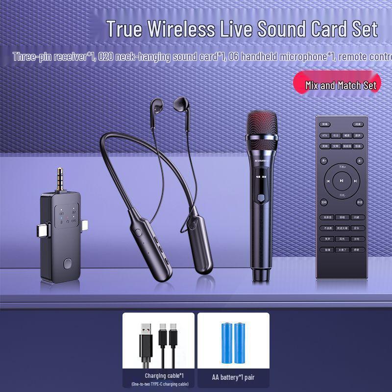 Wireless Handheld Microphone & Sound Card for Live Broadcast and Recording