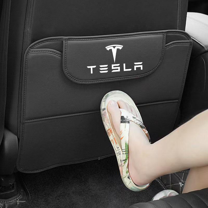 Auto Interiors For Tesla Model 3 Y Bonina Roadster Juguete Car Seat Back Anti Kick Protectors Cover Mats Leather Seatback Pad