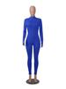 Women's Ribbed Elastic Slim-fit Long Sleeve Sport Yoga Jumpsuit with Invisible Zipper