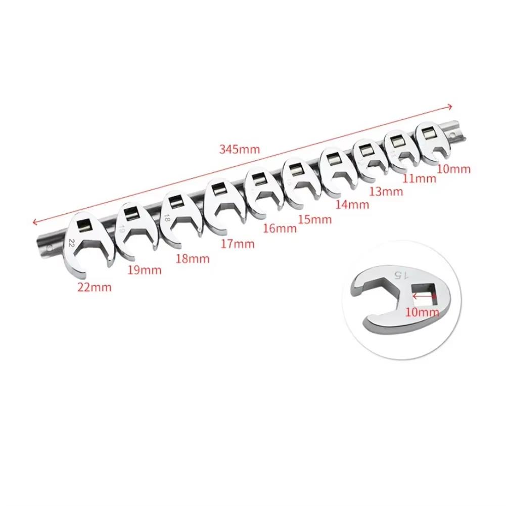 10Pcs 3/8Inch Drive Crowfoot Wrench 10mm To 22mm Metric Foot Open End Spanner For Torque Wrench Keys Set