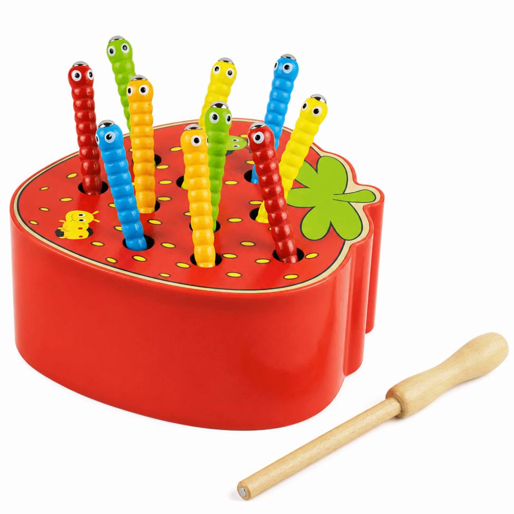 Color Sorting Catching Worms Game Strawberry Apple Shaped Preschool Learning Toys Home Schooling