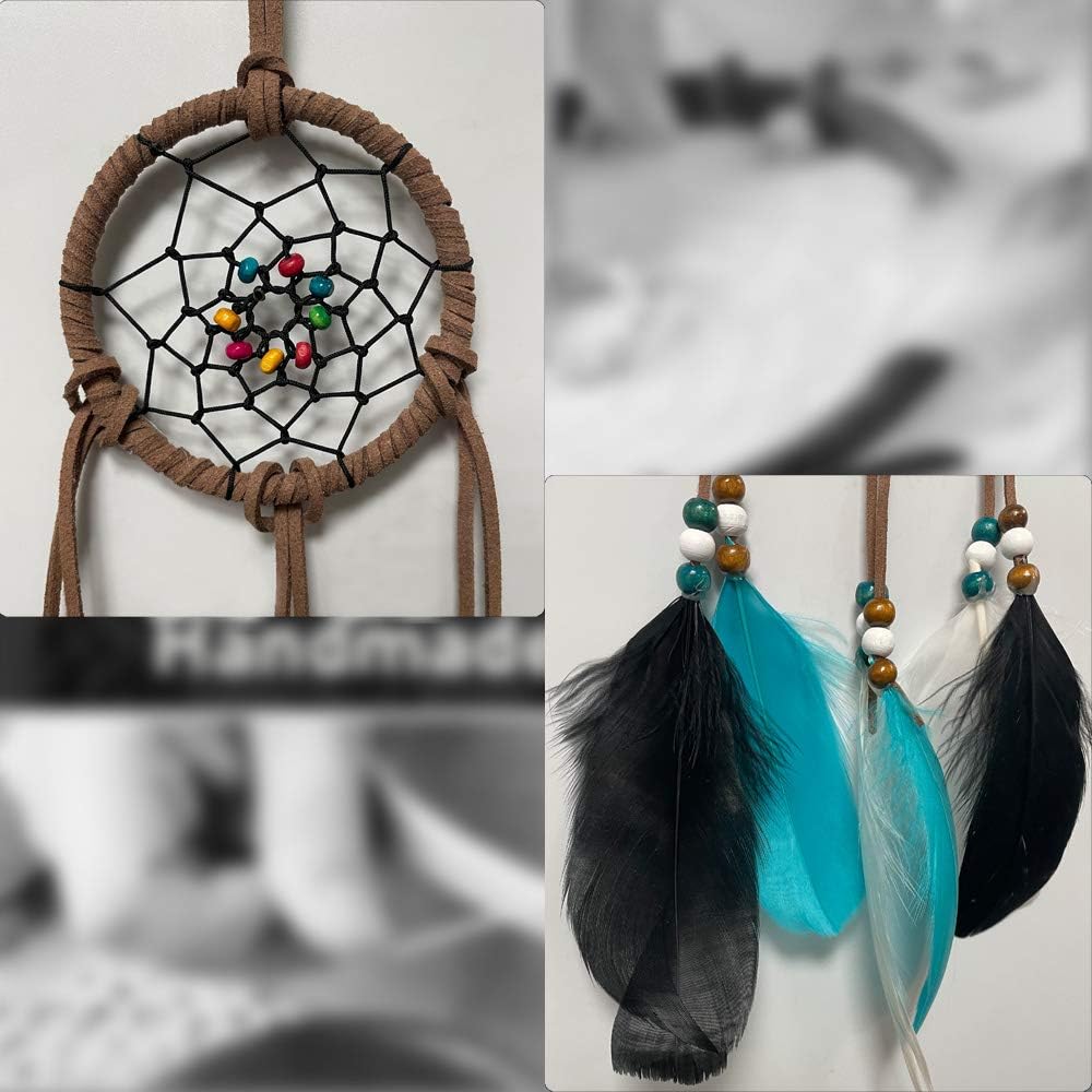 Dream Catcher for Car Rearview Mirror Hanging Decor Handmade Indian Wooden Beads Nature Feather Small Car Charms Pendant Accessories