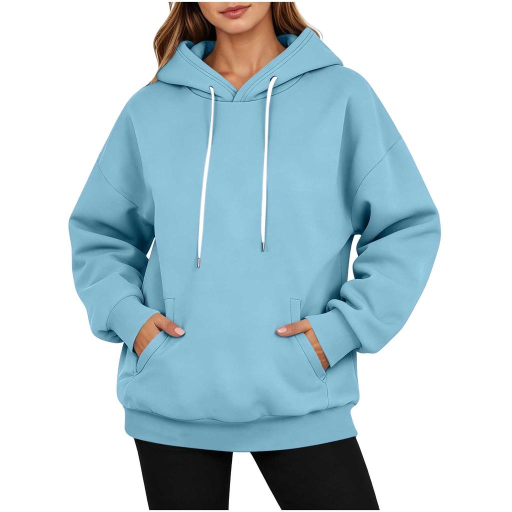 Women's Casual Long Sleeve Button Collar Hoodie with Pockets, Loose Fit Mid-Length