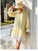 Women's Long Sleeve Elegant Tencel Linen Dress - French Southern Summer Vacation Style
